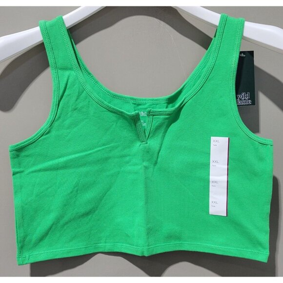 Wild Fable Women XXL Vibrant Green Notched Scoop Neck Fitted & Cropped Tank Top - Picture 1 of 6